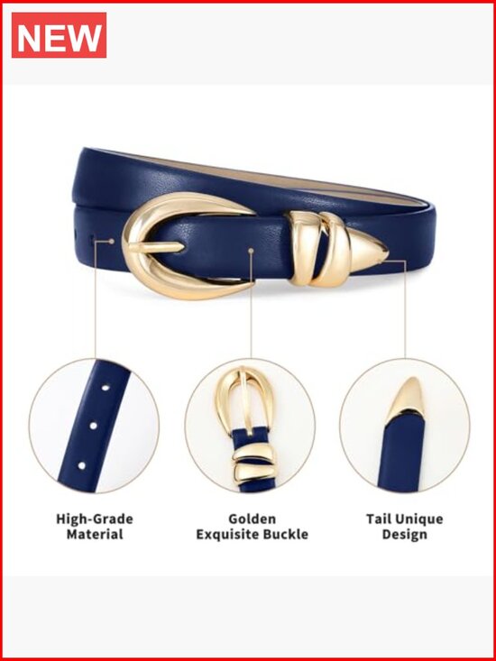 Faux Leather Waist Belt with Gold Tone Buckle for Women main image 5